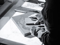 Painter artist working on a oil canvas
