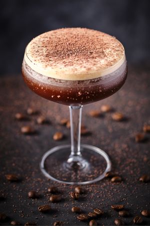 Espresso martini cocktail decorated with grated chocolate