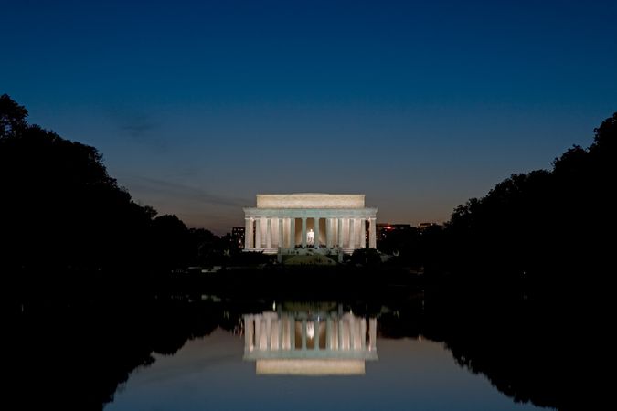 Lincoln Memorial at dusk in Washington, D.C