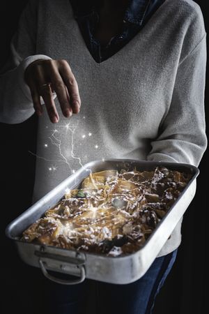 Filo dough with flower shape with hands of unrecognizable woman