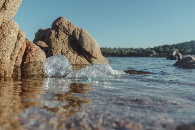 Plastic bottle lying on seashore