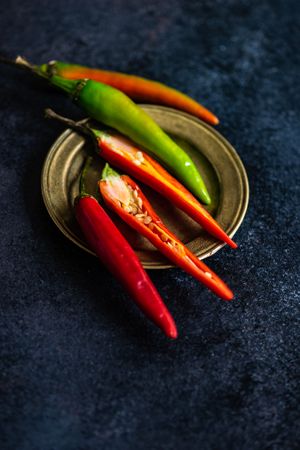 Red hot chili pepper on dark background with copy space