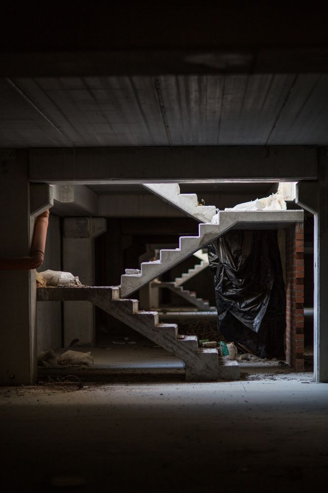 Concrete stairway in building under construction