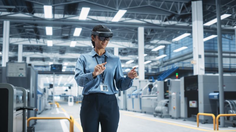 Female scientist in headset at work