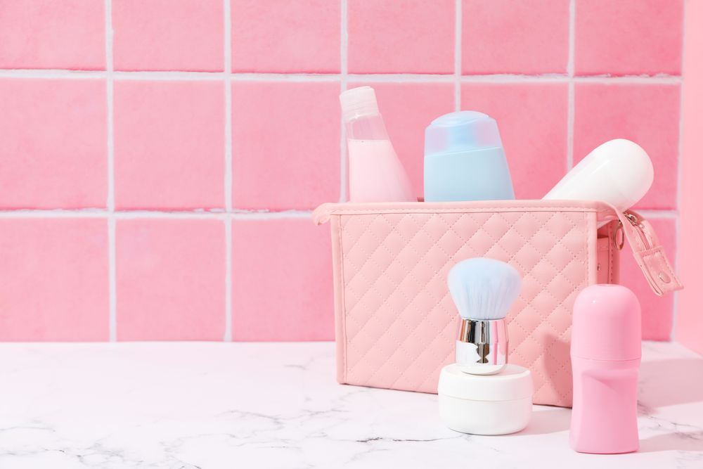 Bath accessories, toilet bag, space for text