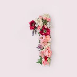 Number 1 made of real natural flowers and leaves