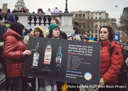 London, England, United Kingdom - March 5 2022: Women with sign about Russian imports at protest 5QLgG0