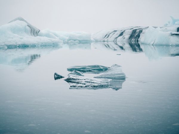 Ice on water between snow
