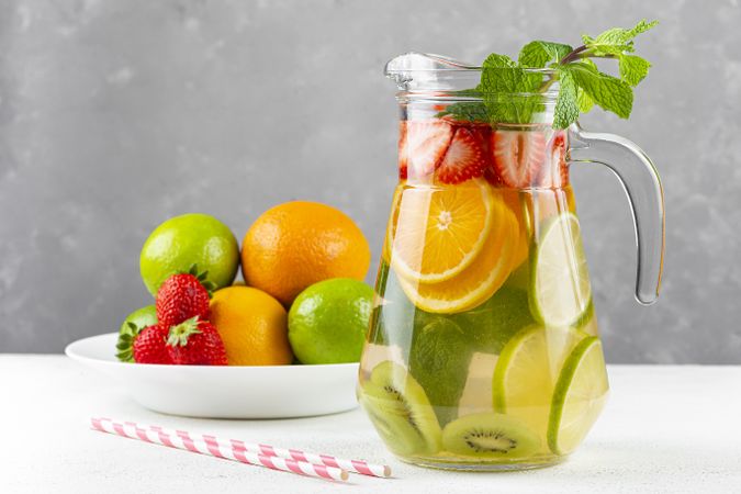 Water flavored with fresh summer fruit.