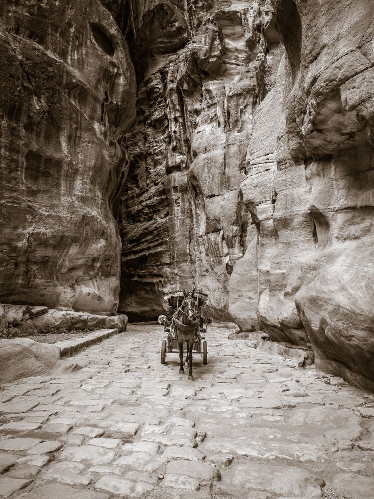 Horse drawn carriage in the Siq gorge, Petra