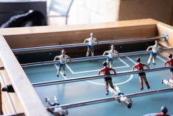 Close up of some red and table football figures