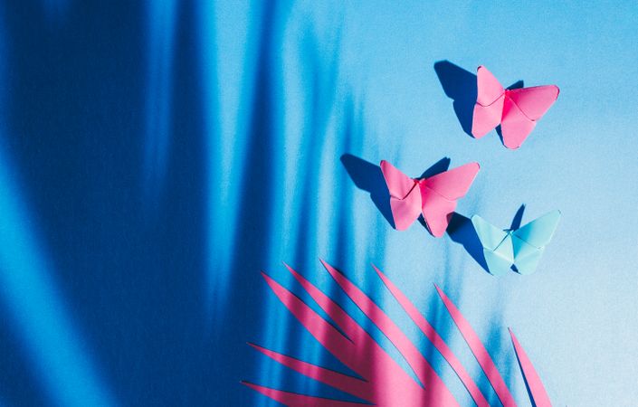 Paper butterflies on silk cloth