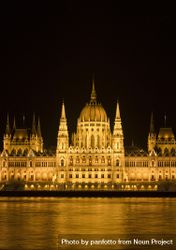 Dark night in Budapest with Parliament Building lit up, vertical 4Mjoxb