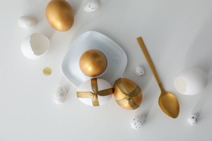 Concept of Richness, golden eggs, top view