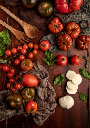 Salad ingredients on board and napkin