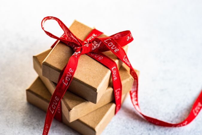 Holiday gift boxes with red bow