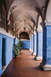 Blue arch in Peru with plant