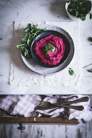 Hummus on plate