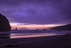 Sunset on a foggy beach in Northern California