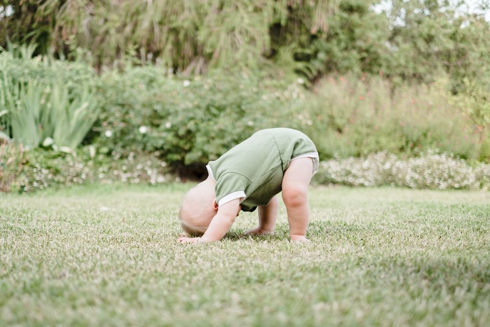 Baby playing on green grass field