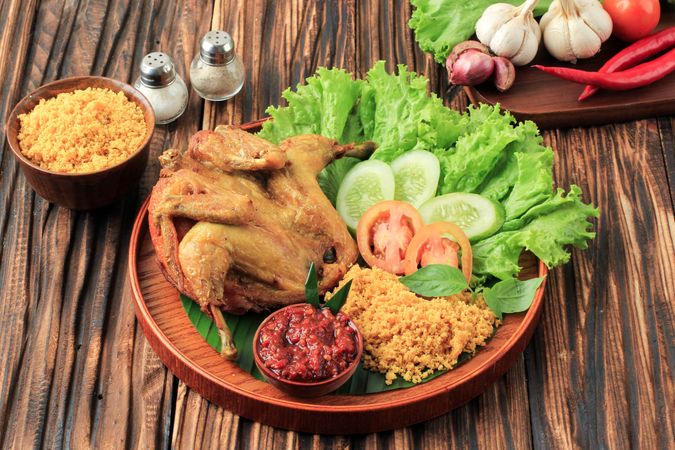 Ayam Goreng Kremes, Indonesian traditional Style of fried Chicken with Rice Flour Spiced Batter