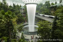 Singapore - October 21, 2019: View of the tallest indoor waterfall in the world 0JQ18b