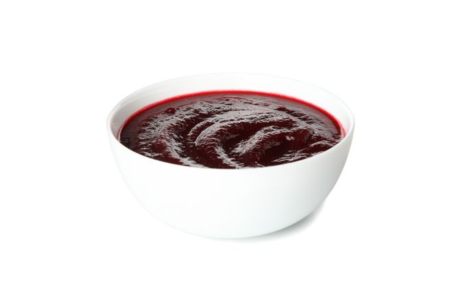 Bowl of beetroot soup or borscht in blank studio shoot