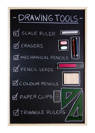 Drawing tools over chalkboard background