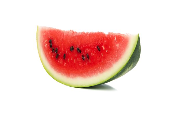 Fresh watermelon slice isolated on blank background. Summer fruit