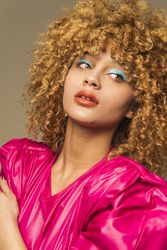Retro woman with curly hair