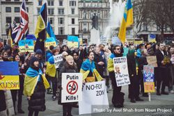 London, England, United Kingdom - March 5 2022: Large group of people protesting the war in Ukraine 4jn8W4