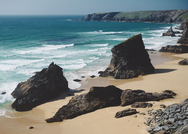 Waves coming into a rocky beach in Cornwall