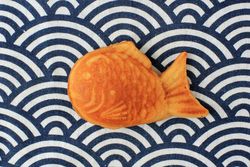 Single Japanese taiyaki on wavy background