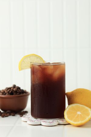 Refreshment Summer Drink with Tonic Water, Lemon, and Coffee