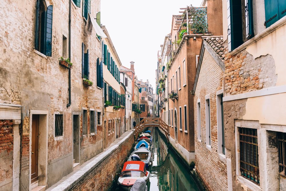 Boats water canal in Venice, Italy 