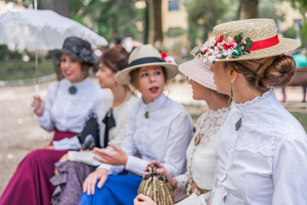 Old fashioned women talking in park