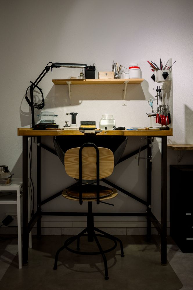 goldsmith workspace in jewelry atelier
