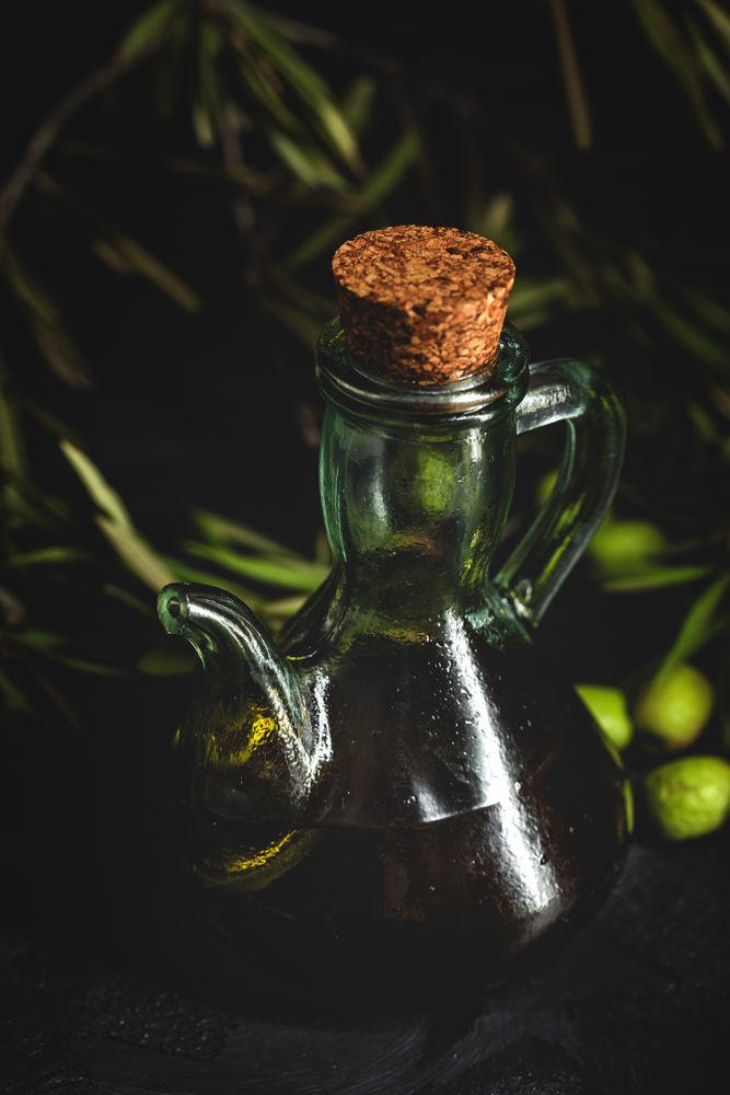 Fresh Spanish extra virgin olive oil with olives