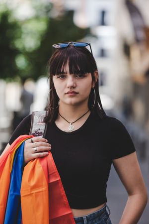 LGBT woman on city street