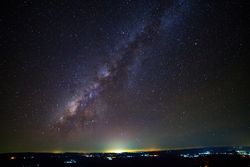 Landscape milky way galaxy with cloud and space dust in the universe, Long exposure photograph, with grain.