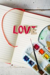Love symbols hand painted in watercolor