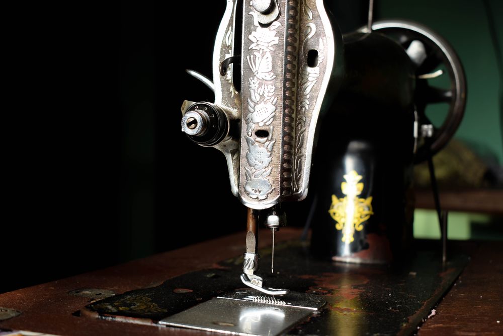 Close up of metallic sewing machine