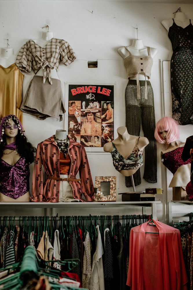 Interior view of women casual clothing fashion store