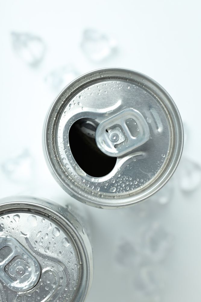Concept of drink, blank cans, top view