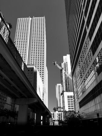 Tall buildings in Miami in monochrome