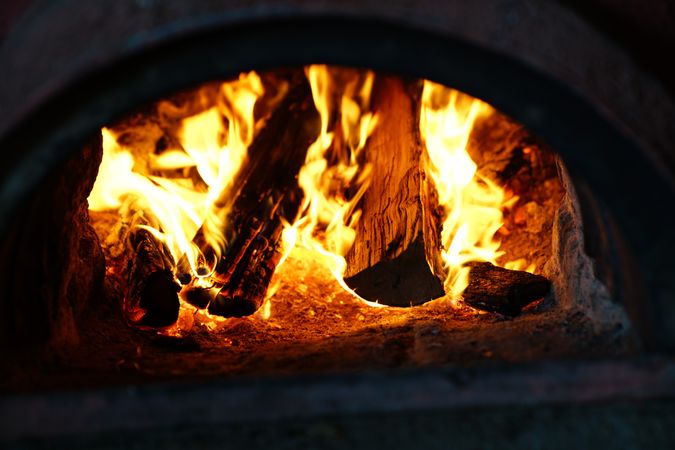 Burning fireplace with logs