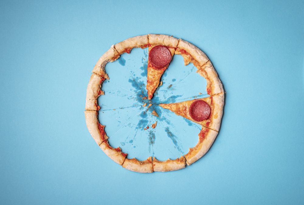 Salami pizza and leftover crusts