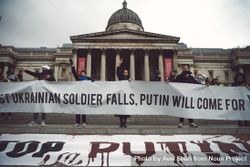 London, England, United Kingdom - March 5 2022: People with anti-Putin banner in Trafalgar Square 5QLKG0