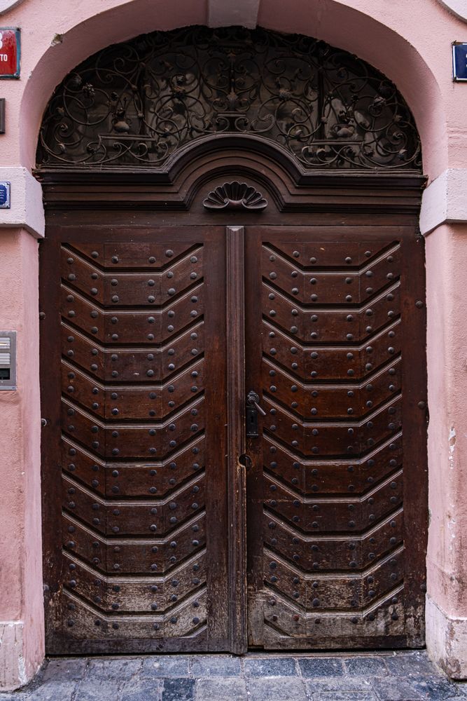 Beautiful vintage door with handle in Old Prague