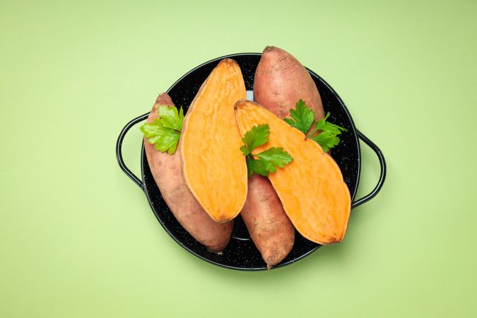Concept of vegetables, sweet potato, top view